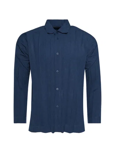 Issey Miyake Edge Ensemble Pleated Shirt In Blue