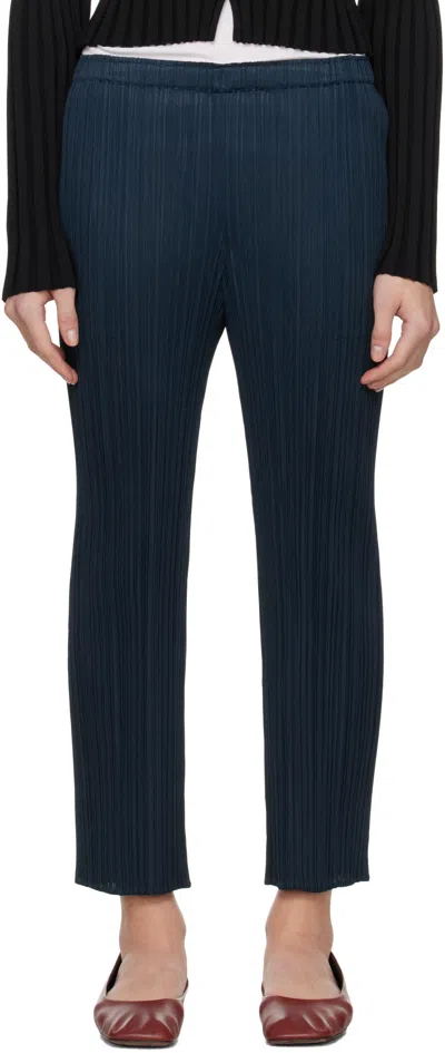 Issey Miyake Elastic Waist Casual Pants In Blue
