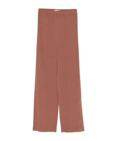 Issey Miyake Elastic Waist Casual Pants In Brown