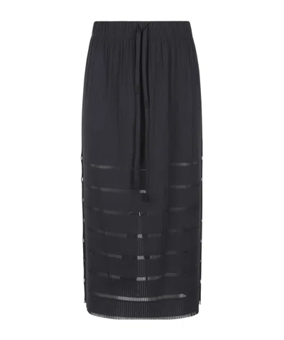 Issey Miyake Elastic Waist Midi Skirt In Black