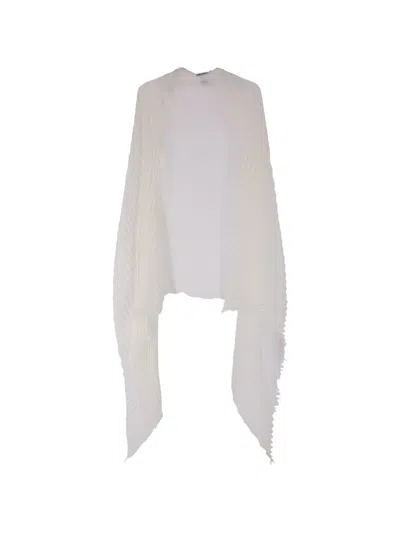Issey Miyake Feather Ramie Pleats Stole Scarf In White