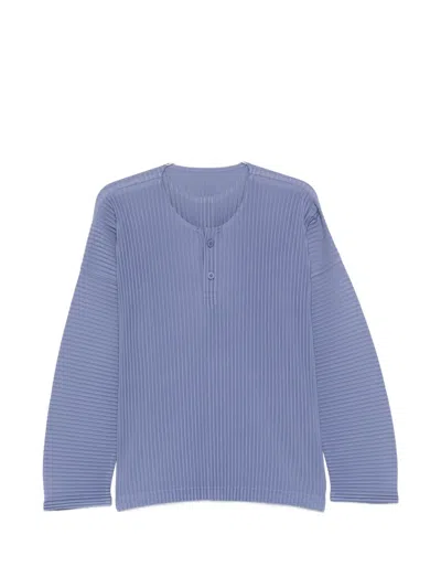 Issey Miyake February Pleated Buttoned T-shirt In Blue