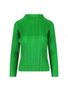 Issey Miyake Womens Green Long-sleeve Mock-neck Pleats Knitted Top In Green