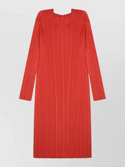 Issey Miyake February Tunic Dress Long Sleeve Midi In Red