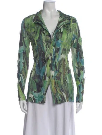 Pre-owned Issey Miyake Fete Floral Print Long Sleeve Top In Green