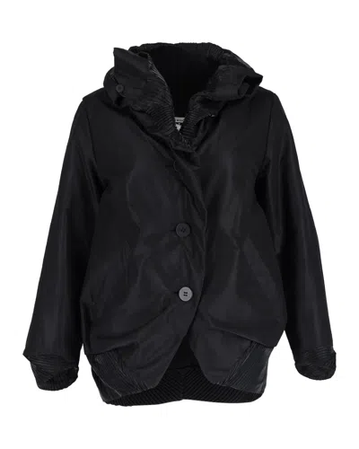 Issey Miyake Fete Pleated Collar Jacket In Black Silk