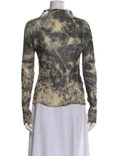Pre-owned Issey Miyake Fete Printed Mock Neck Top In Black