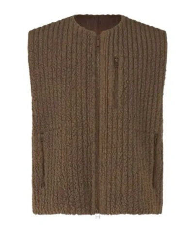 Issey Miyake Fleeced Pleats Gilet In Brown