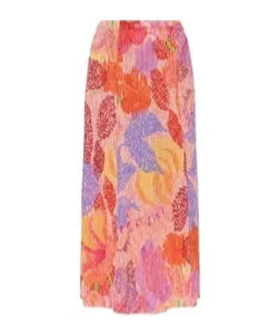 Issey Miyake Floral Pleated Mid Skirt In Multi
