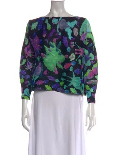 Pre-owned Issey Miyake Floral Print Bateau Neckline Top In Multicolor