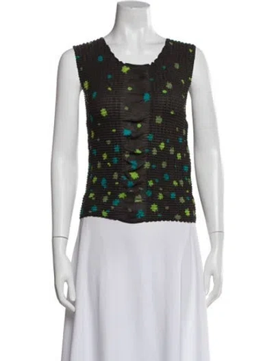 Pre-owned Issey Miyake Floral Print Crew Neck Top In White