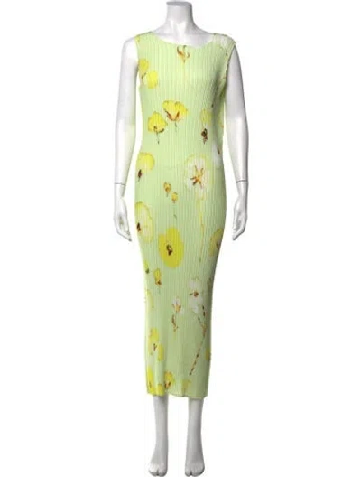 Pre-owned Issey Miyake Floral Print Long Dress In Green