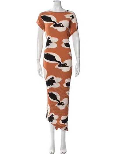 Pre-owned Issey Miyake Floral Print Long Dress In Orange