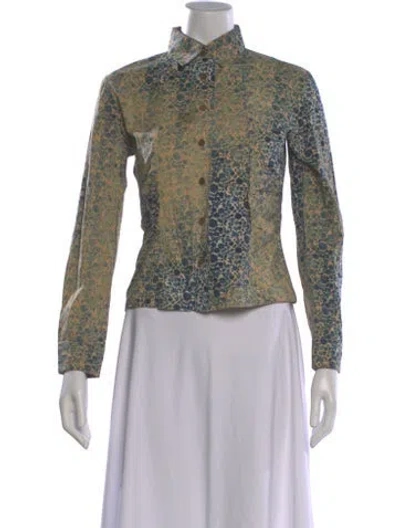 Pre-owned Issey Miyake Floral Print Long Sleeve Button-up Top In Multi