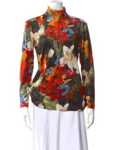 Pre-owned Issey Miyake Floral Print Mock Neck Top In Black