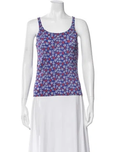 Pre-owned Issey Miyake Floral Print Scoop Neck Top In Blue
