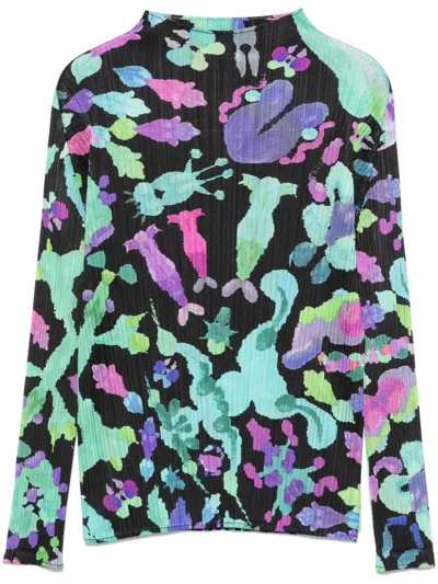 Issey Miyake Printed High-neck Top In Blue