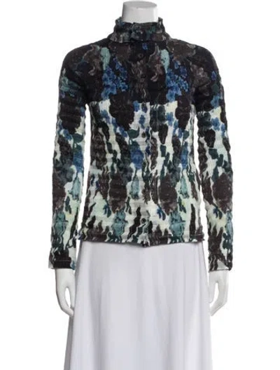 Pre-owned Issey Miyake Floral Print Turtleneck Top In White