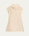 Issey Miyake Flow Pleated High-neck Top In Ash Beige