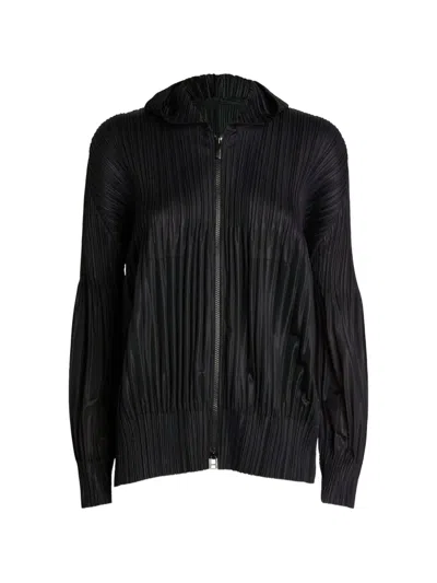 Issey Miyake Mc May Pleated Zip-front Shirt Jacket In Black