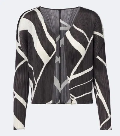 Issey Miyake Fold Line Pleated Printed Cardigan In Multicoloured