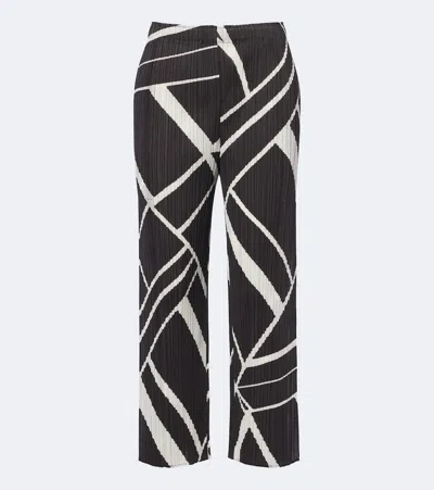 Issey Miyake Fold Line Abstract-print Pleated Trousers In Black