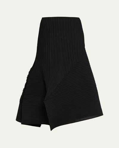 Issey Miyake Fold Pleats Asymmetric Midi Skirt In Black