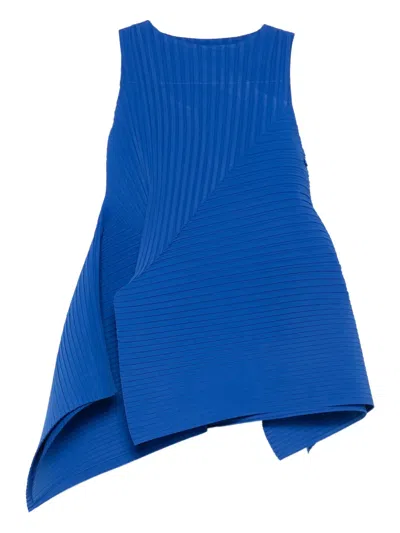 Issey Miyake Fold Pleats Sleeveless Mini Dress In Blue