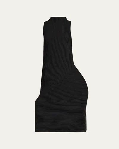 Issey Miyake Folded Pleats Sleeveless Midi Dress In Black