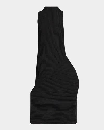 Issey Miyake Folded Pleats Sleeveless Midi Dress In Black