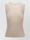 Issey Miyake Fresh Pleated Sleeveless Round Neck Top In Neutral