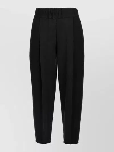 Issey Miyake Fringed Pleated Balloon-leg Cropped Tapered Trousers In Black