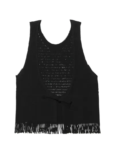 Issey Miyake Fringe-trim Open-knit Top In Black