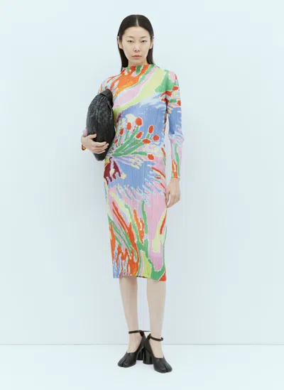 Issey Miyake Frosty Forest Long-sleeve Midi Dress In Multicolour