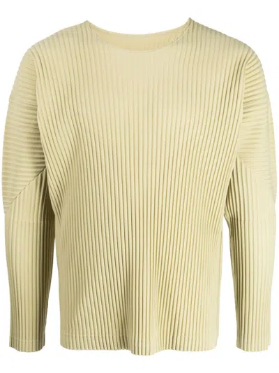 Issey Miyake Fully-pleated Long-sleeved Top In Green