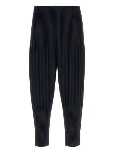 Issey Miyake Fully Pleated Navy Trousers With Elasticated Waistband In Black