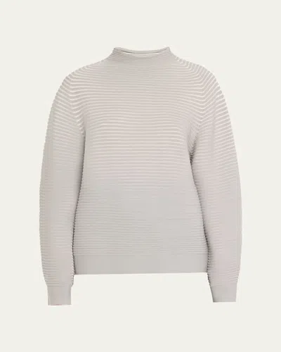 Issey Miyake Funnel-neck Circle Knit Wool Top In Gray