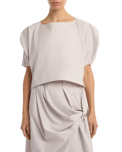 Issey Miyake Gathered Sleeve Top In White