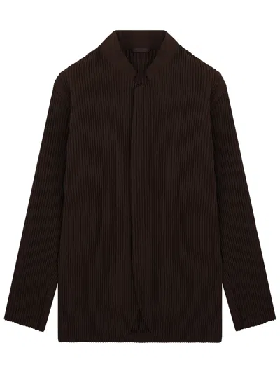 Issey Miyake Neutrals Pleated Stand Collar Polyester Jacket In Black