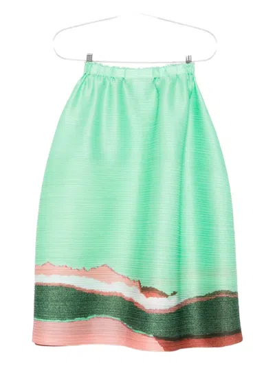 Issey Miyake Grainy Color Printed Midi Skirt