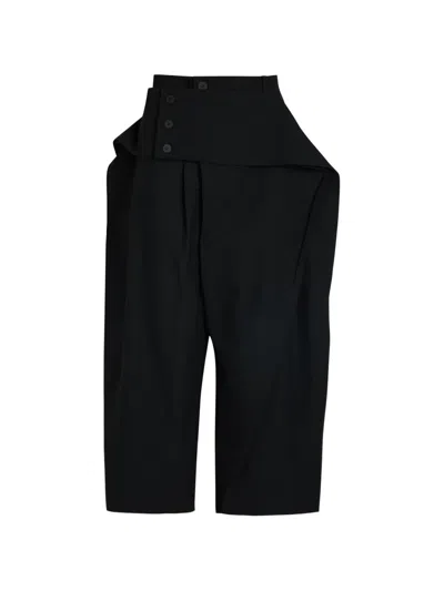 Issey Miyake Jacquard Asymmetric Draped Cropped Wide-leg Trousers In Black