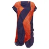 Issey Miyake Graphic Crinkled Asymmetric Short Sleeve Dress In Orange