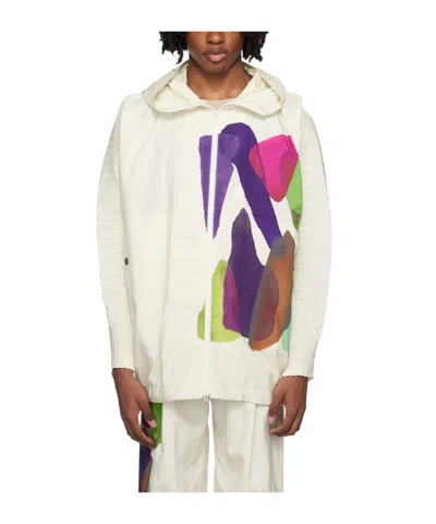 Issey Miyake Graphic Print Hooded Jacket In Neutrals