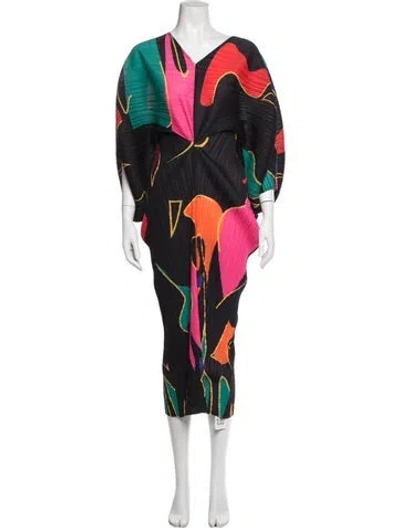 Pre-owned Issey Miyake Graphic Print Knee-length Dress W/ Tags In Black