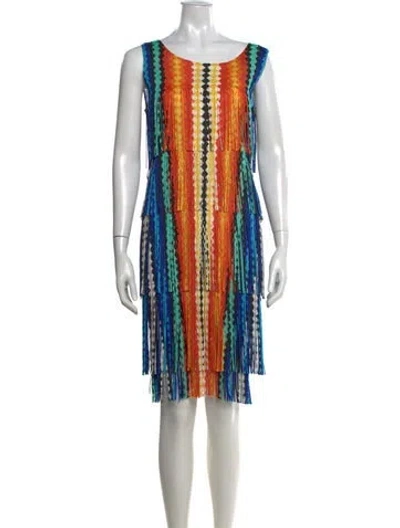 Pre-owned Issey Miyake Graphic Print Midi Length Dress In Blue/orange