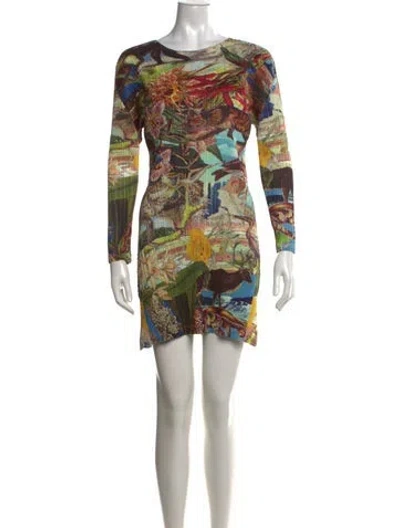 Pre-owned Issey Miyake Graphic Print Mini Dress In Neutrals