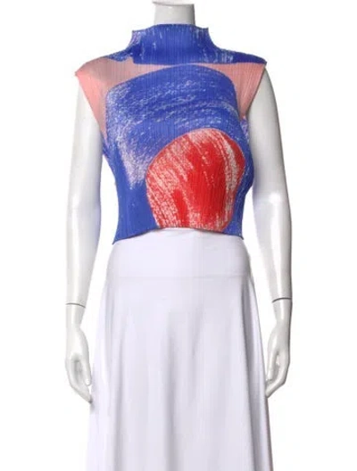 Pre-owned Issey Miyake Graphic Print Mock Neck Top In Multicolor