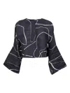 Issey Miyake Abstract Pattern Cropped Cardigan With Flared Sleeves In Black