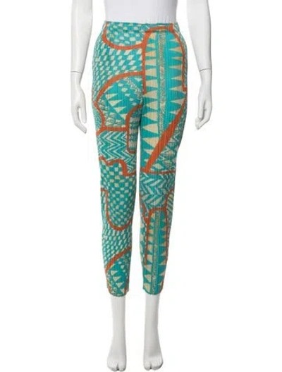 Pre-owned Issey Miyake Graphic Print Straight Leg Pants In Green