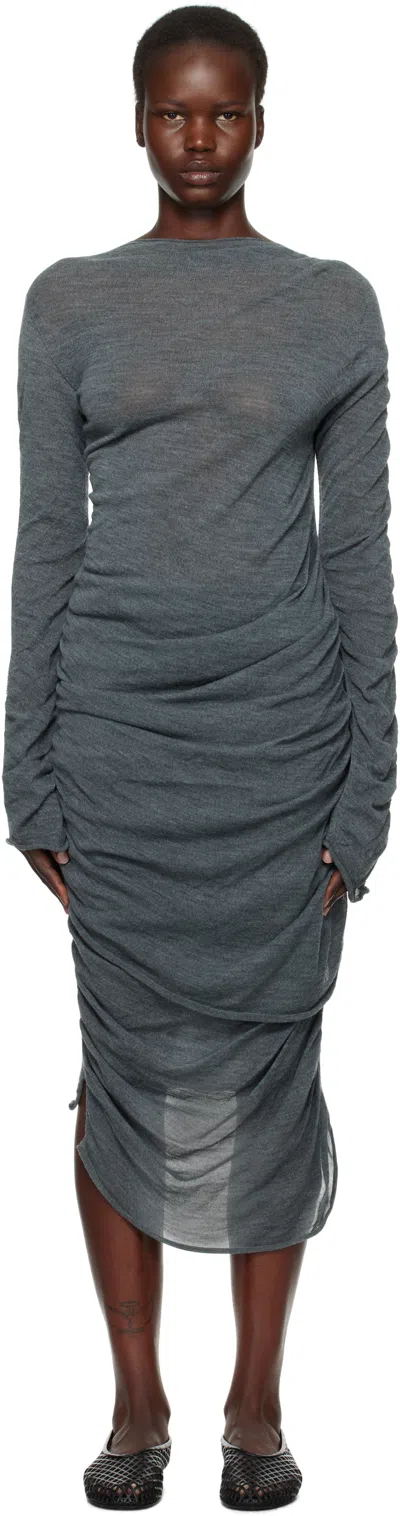 Issey Miyake Gray Ambiguous Wool Midi Dress In 18 Dew Gray
